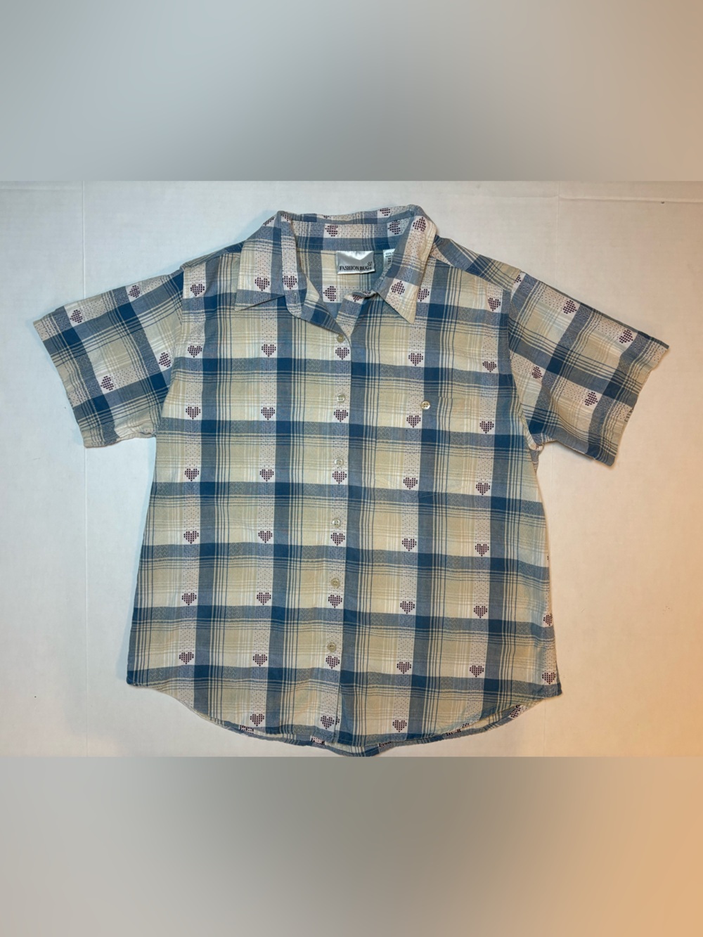 Fashion Bug VTG 100% Cotton Plaid Blouse  Hearts Cottagecore Size 14/16W